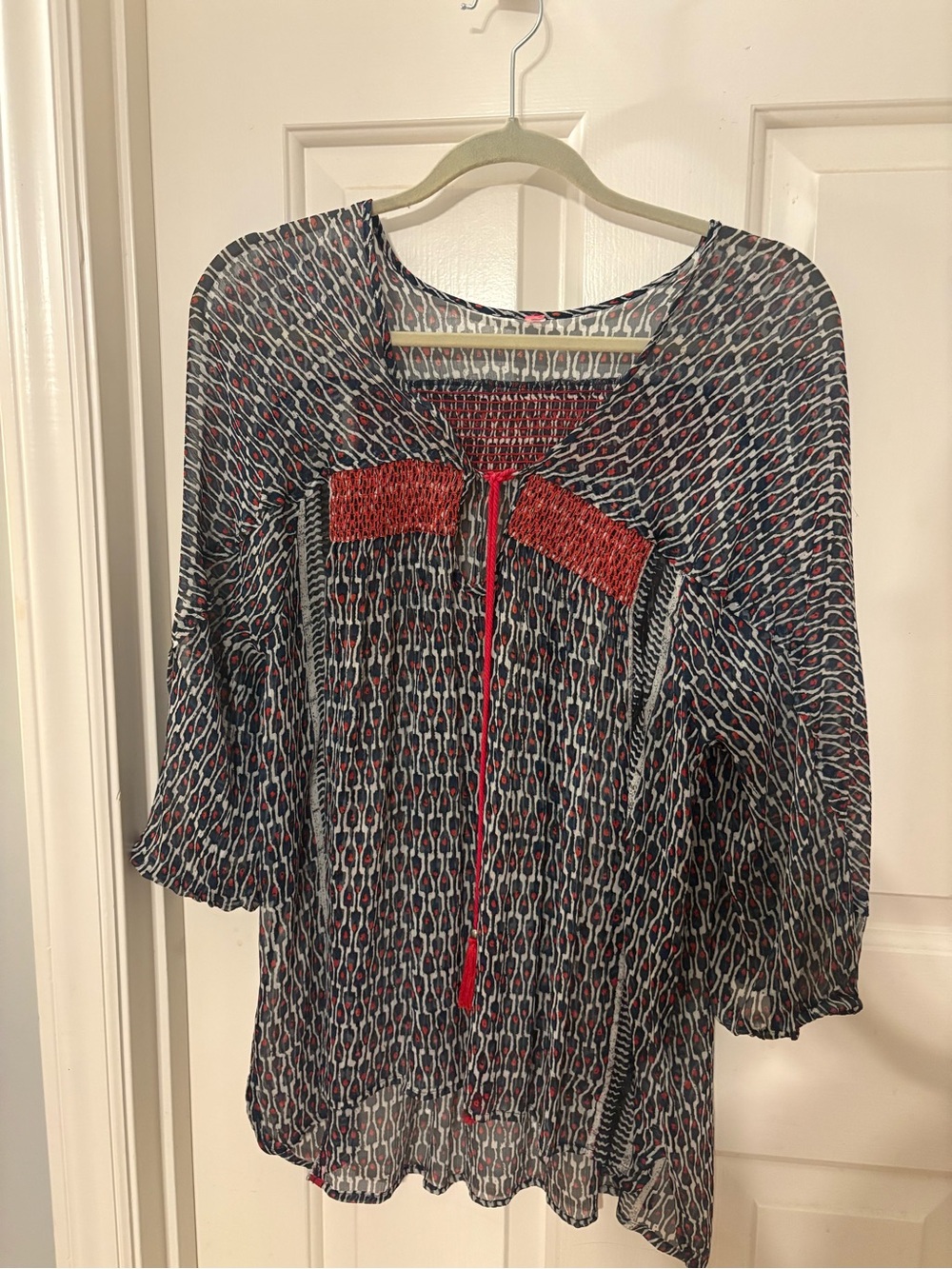 Plenty by Tracy Reese 100% silk peasant style with front/back smocking size MED